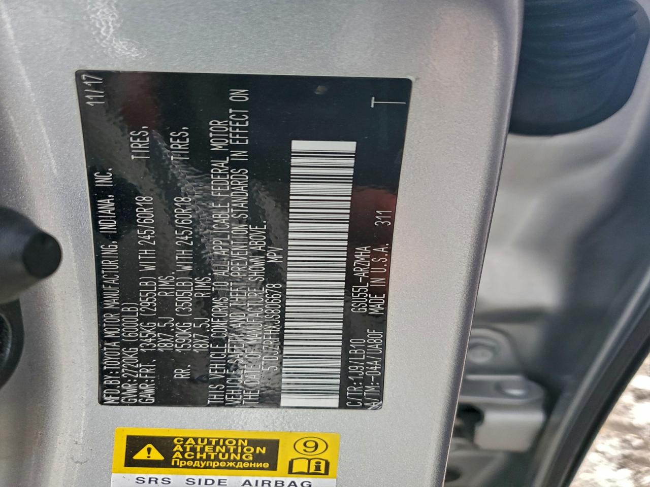 2018 Toyota Highlander Se VIN: 5TDJZRFHXJS806678 Lot: 93885065