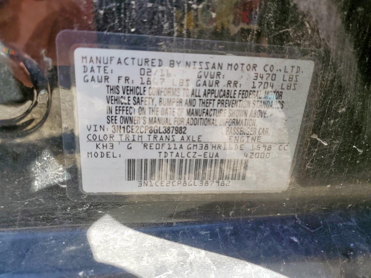 2016 Nissan Versa Note S VIN: 3N1CE2CP8GL387982 Lot: 89848145