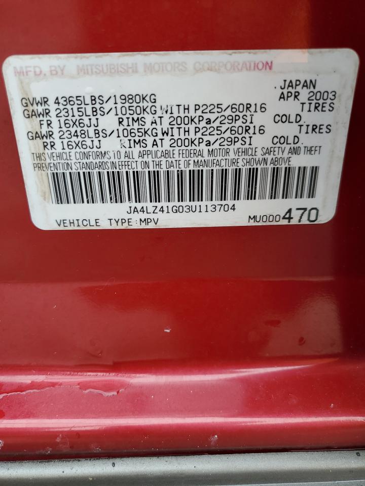 2003 Mitsubishi Outlander Xls VIN: JA4LZ41G03U113704 Lot: 91878495