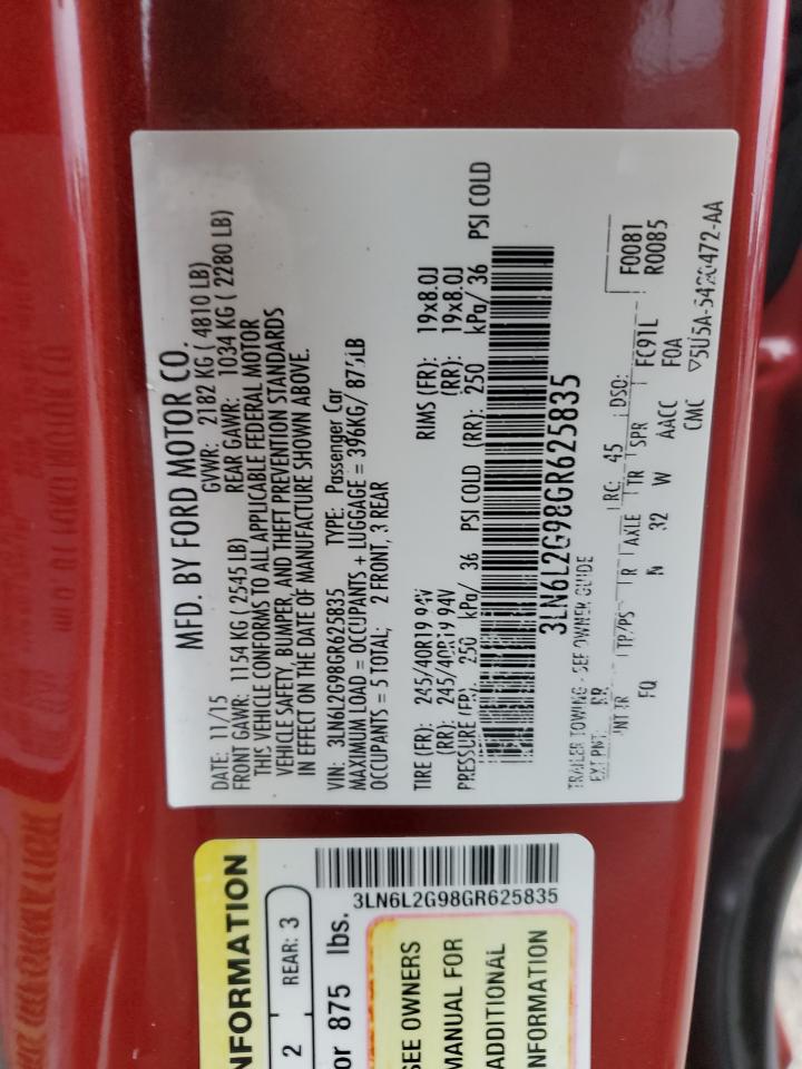 2016 Lincoln Mkz VIN: 3LN6L2G98GR625835 Lot: 93501605