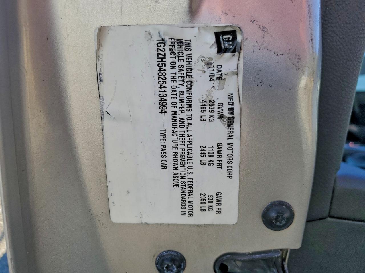 2005 Pontiac G6 Gt VIN: 1G2ZH548254134994 Lot: 93302165