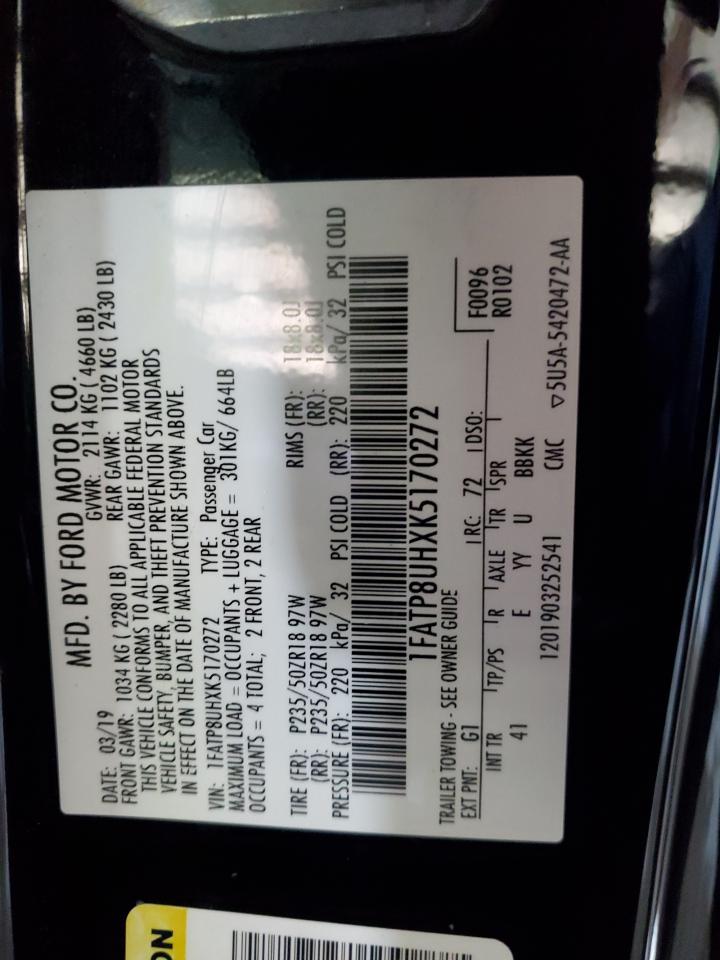 2019 Ford Mustang VIN: 1FATP8UHXK5170272 Lot: 91250945