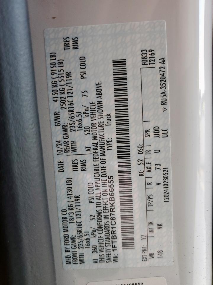 2024 Ford Transit T-250 VIN: 1FTBR1C87RKB66555 Lot: 92226355