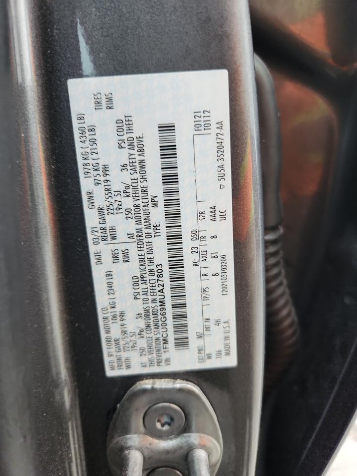 2021 Ford Escape Se VIN: 1FMCU0G69MUA27803 Lot: 91984775