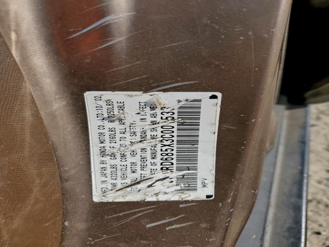 2003 Honda Cr-V Lx VIN: JHLRD685X3C001533 Lot: 94597825