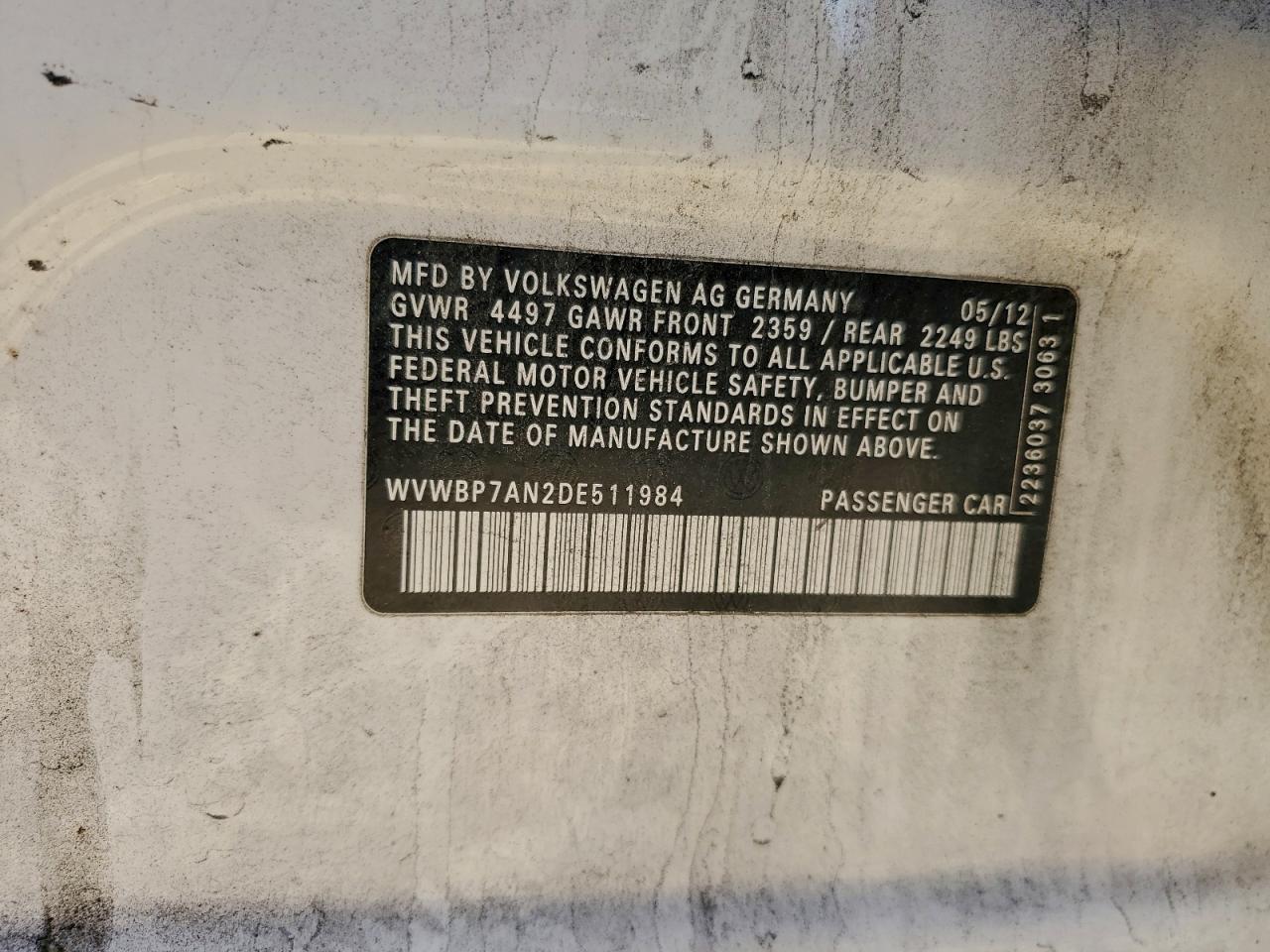 2013 Volkswagen Cc Sport VIN: WVWBP7AN2DE511984 Lot: 94277285