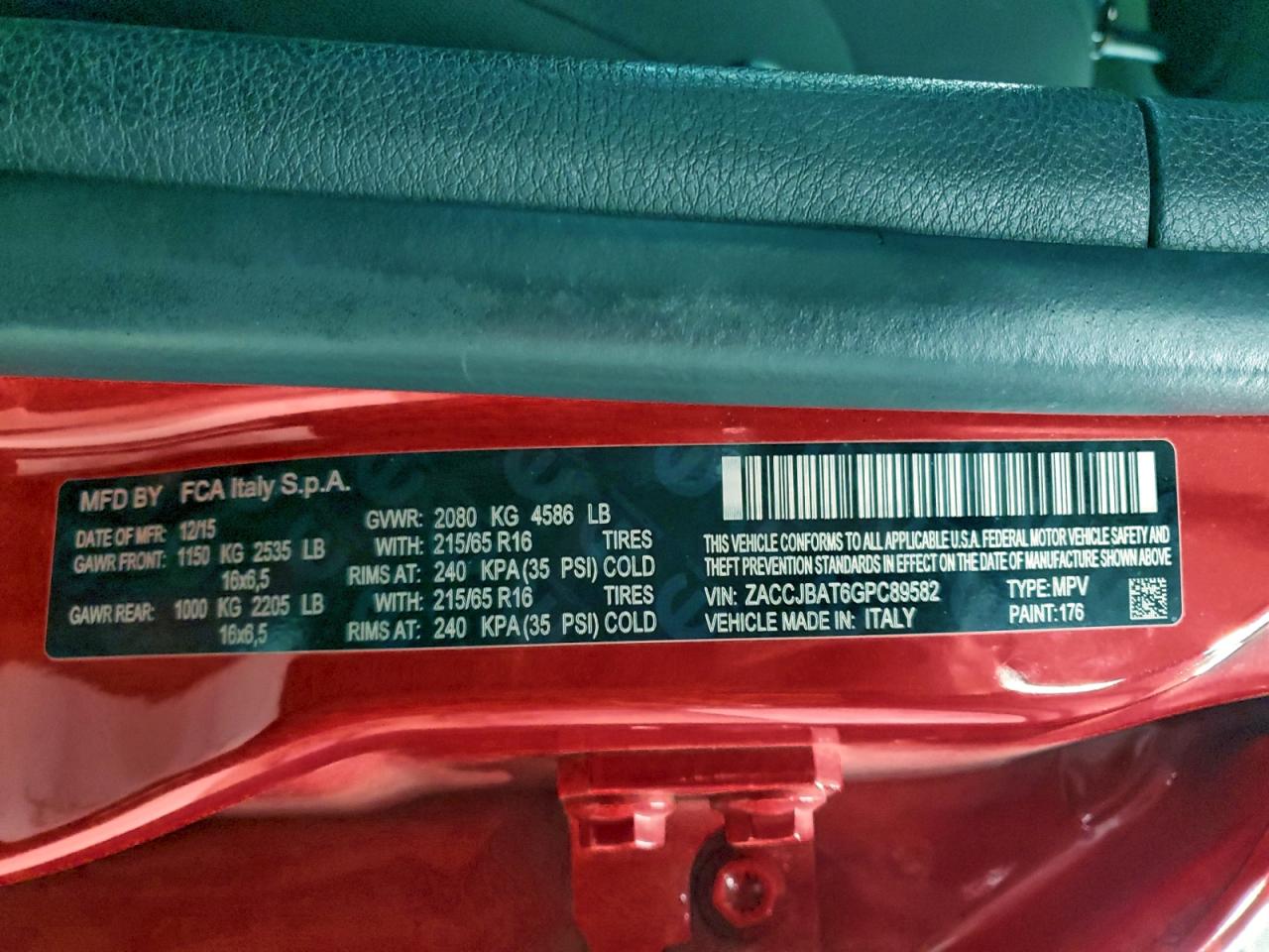 2016 Jeep Renegade Sport VIN: ZACCJBAT6GPC89582 Lot: 93429505