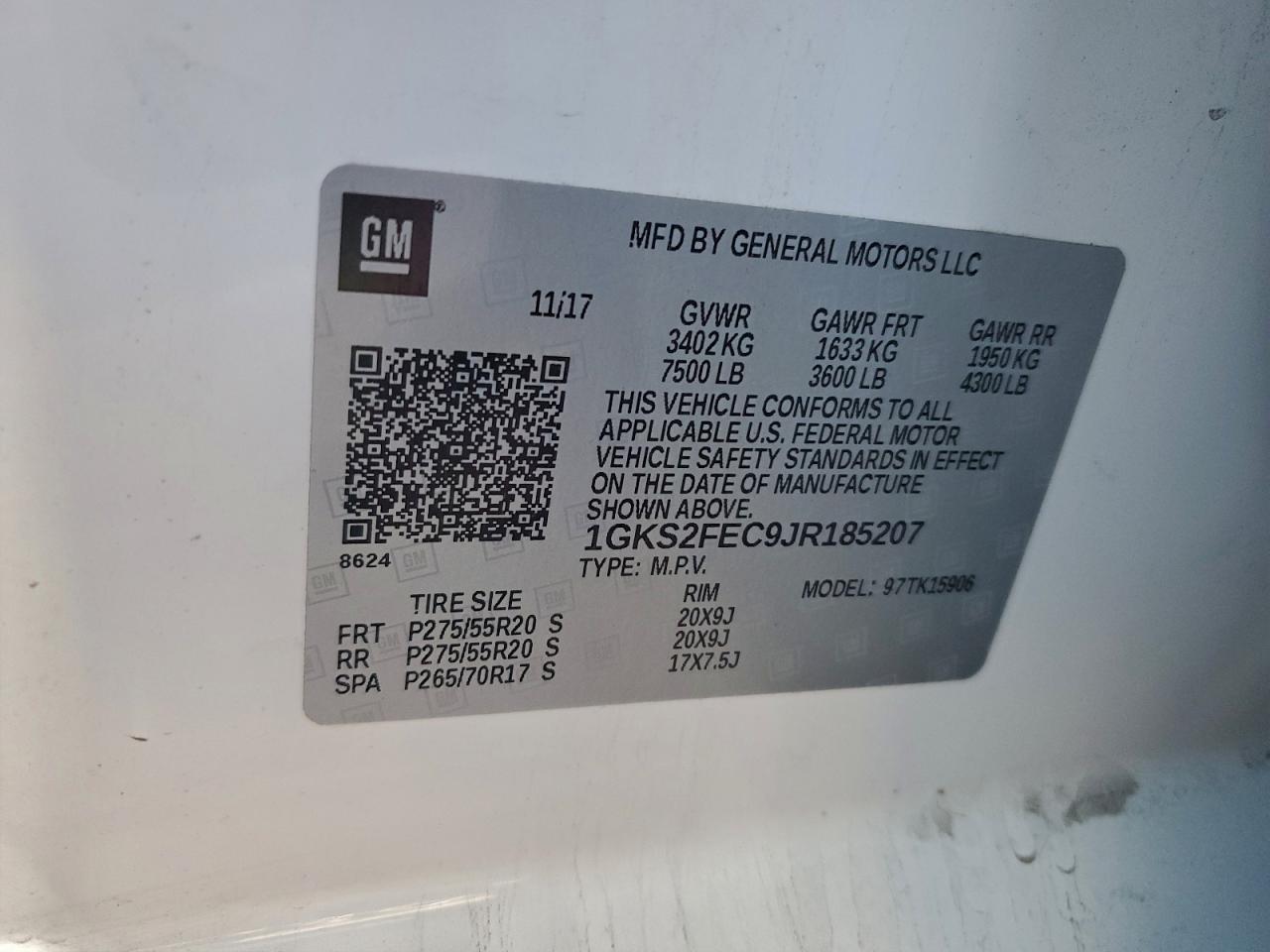 2018 GMC Yukon Xl K1500 Sle VIN: 1GKS2FEC9JR185207 Lot: 92909075