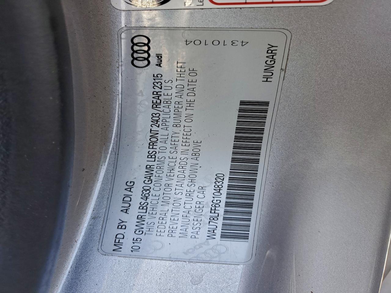 2016 Audi A3 Premium VIN: WAU78LFF6G1048320 Lot: 94128715