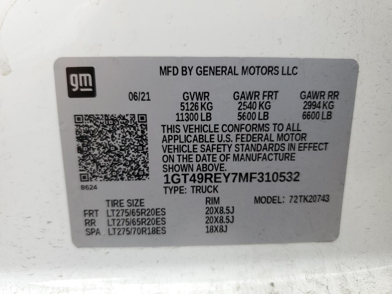 2021 GMC Sierra K2500 Denali VIN: 1GT49REY7MF310532 Lot: 92367365