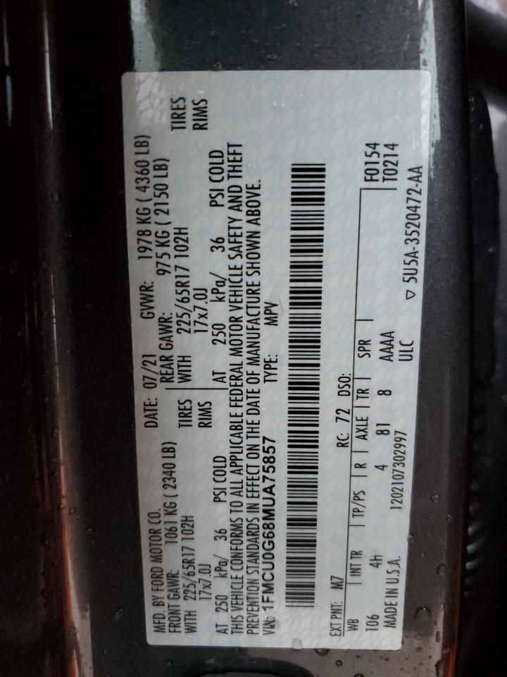 2021 Ford Escape Se VIN: 1FMCU0G68MUA75857 Lot: 92037005