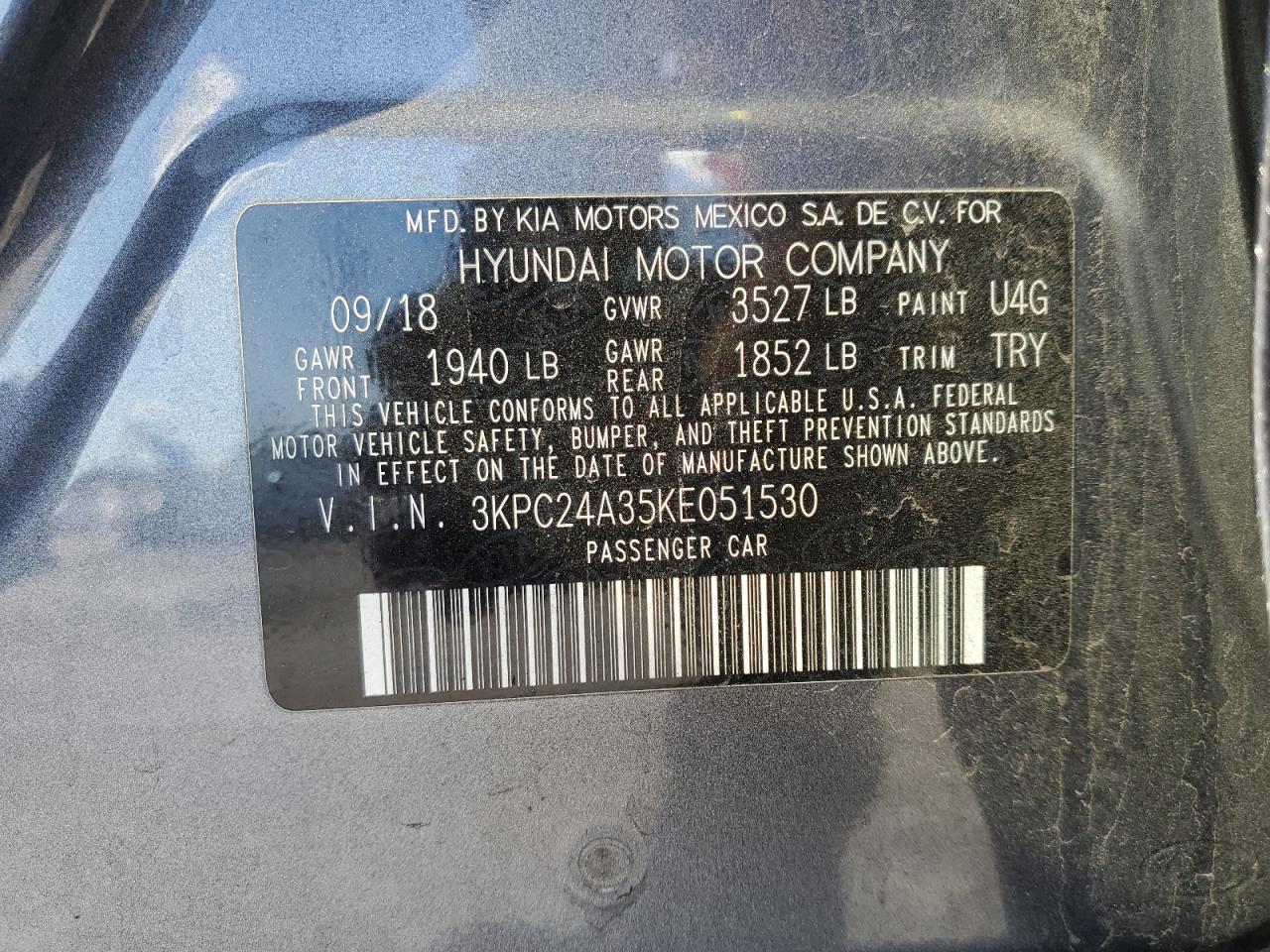 2019 Hyundai Accent Se VIN: 3KPC24A35KE051530 Lot: 92919085