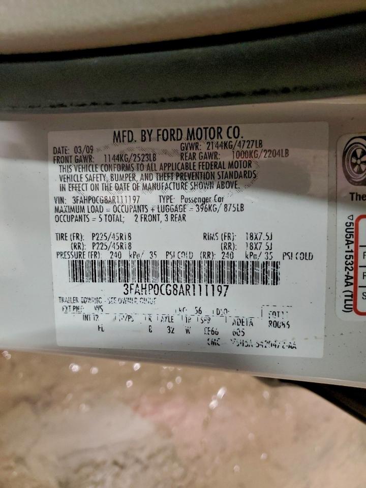 2010 Ford Fusion Sel VIN: 3FAHP0CG8AR111197 Lot: 94812015