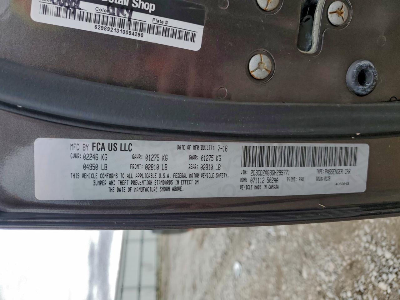 2016 Dodge Challenger Sxt VIN: 2C3CDZAG3GH299771 Lot: 94323965