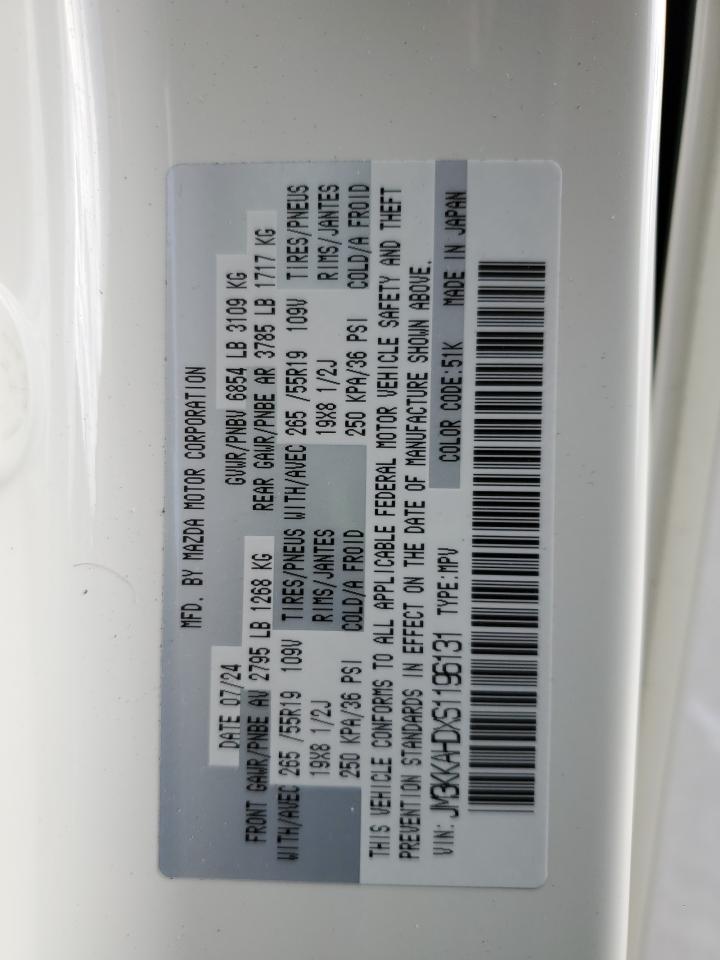 2025 Mazda Cx-90 Select VIN: JM3KKAHDXS1196131 Lot: 91252225