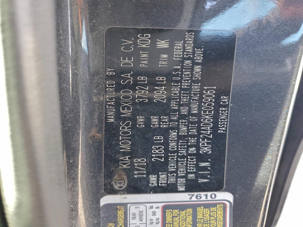 2019 Kia Forte Fe VIN: 3KPF24AD6KE059061 Lot: 93824475