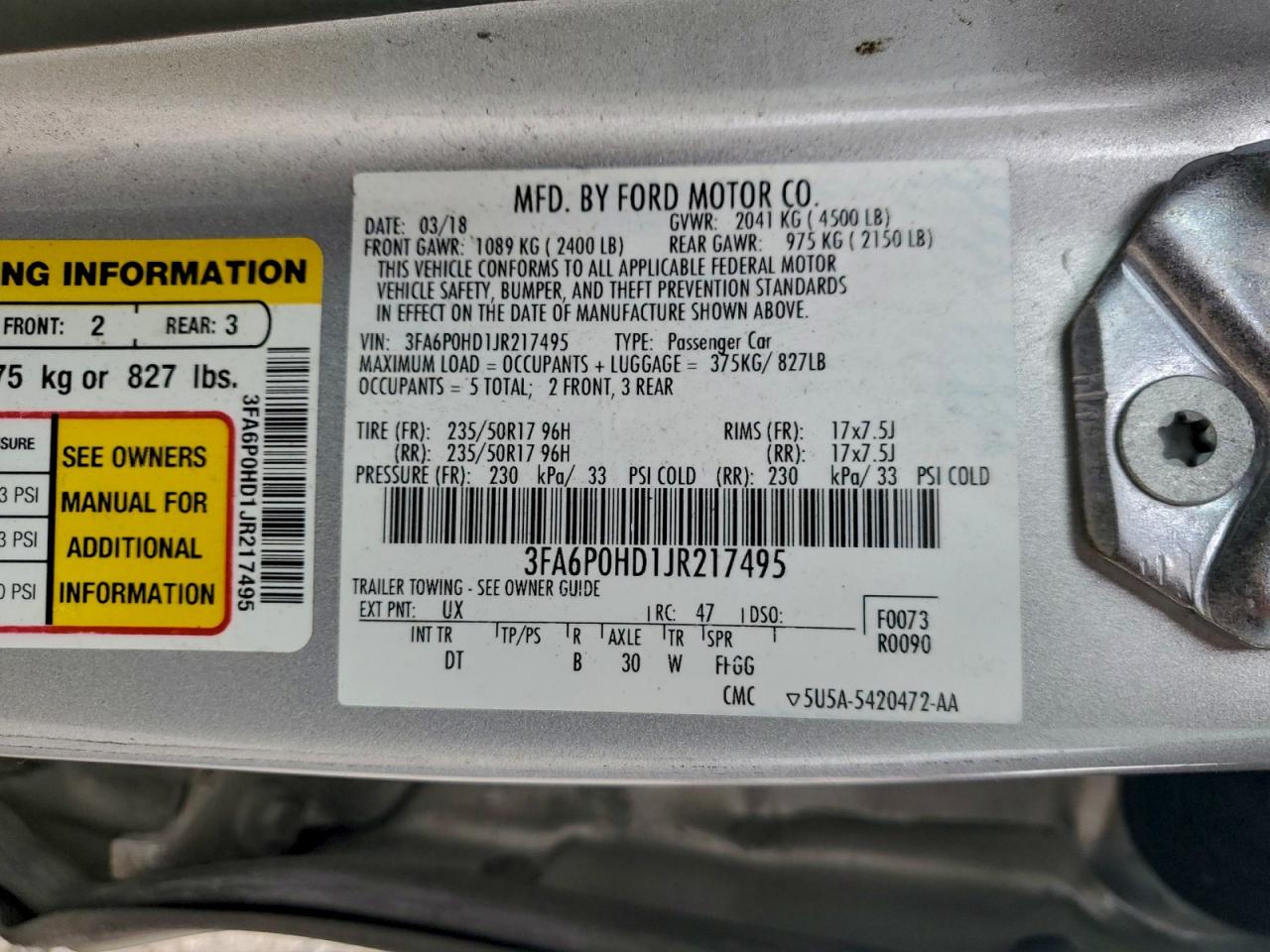 2018 Ford Fusion Se VIN: 3FA6P0HD1JR217495 Lot: 93669195