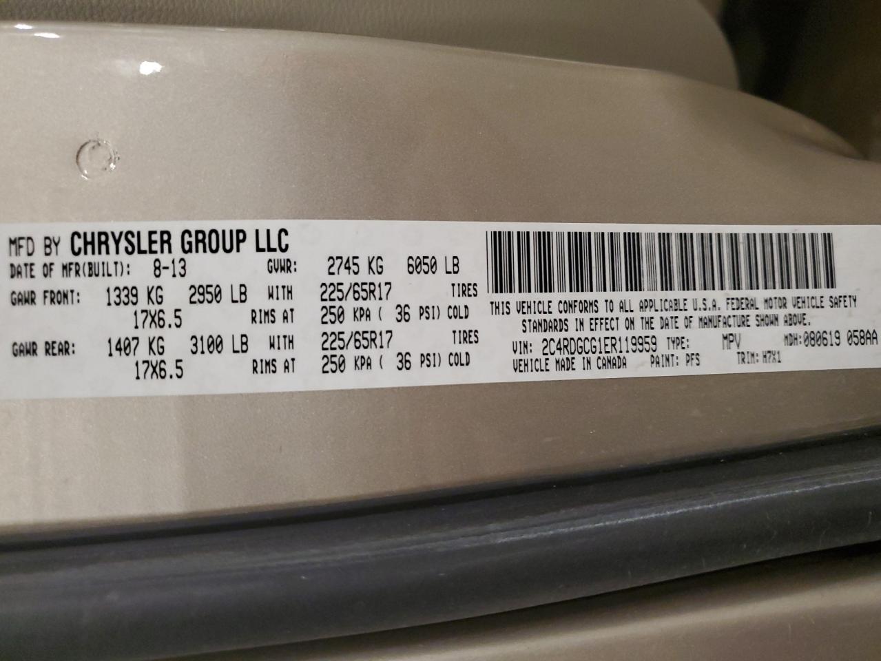 2014 Dodge Grand Caravan Sxt VIN: 2C4RDGCG1ER119959 Lot: 91780675