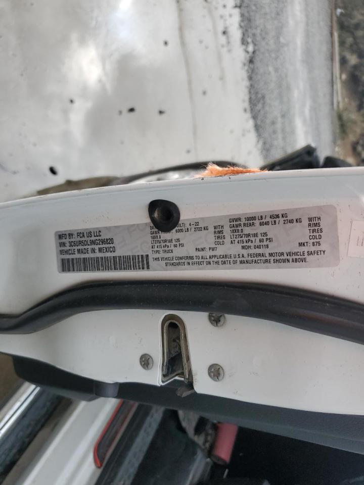 2022 Ram 2500 Big Horn/Lone Star VIN: 3C6UR5DL9NG296820 Lot: 90941005