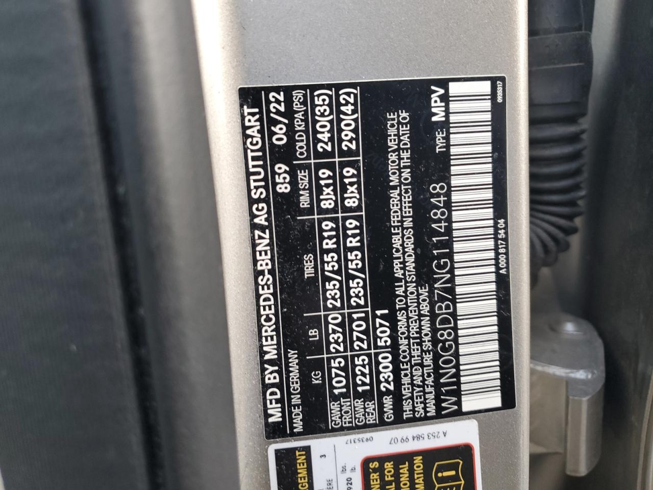 2022 Mercedes-Benz Glc 300 VIN: W1N0G8DB7NG114848 Lot: 91447105