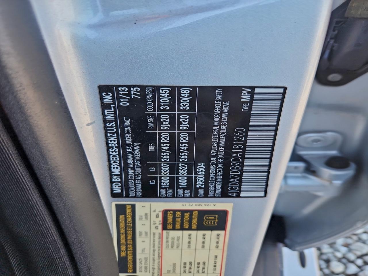 2013 Mercedes-Benz Ml 550 4Matic VIN: 4JGDA7DB9DA181260 Lot: 94322545