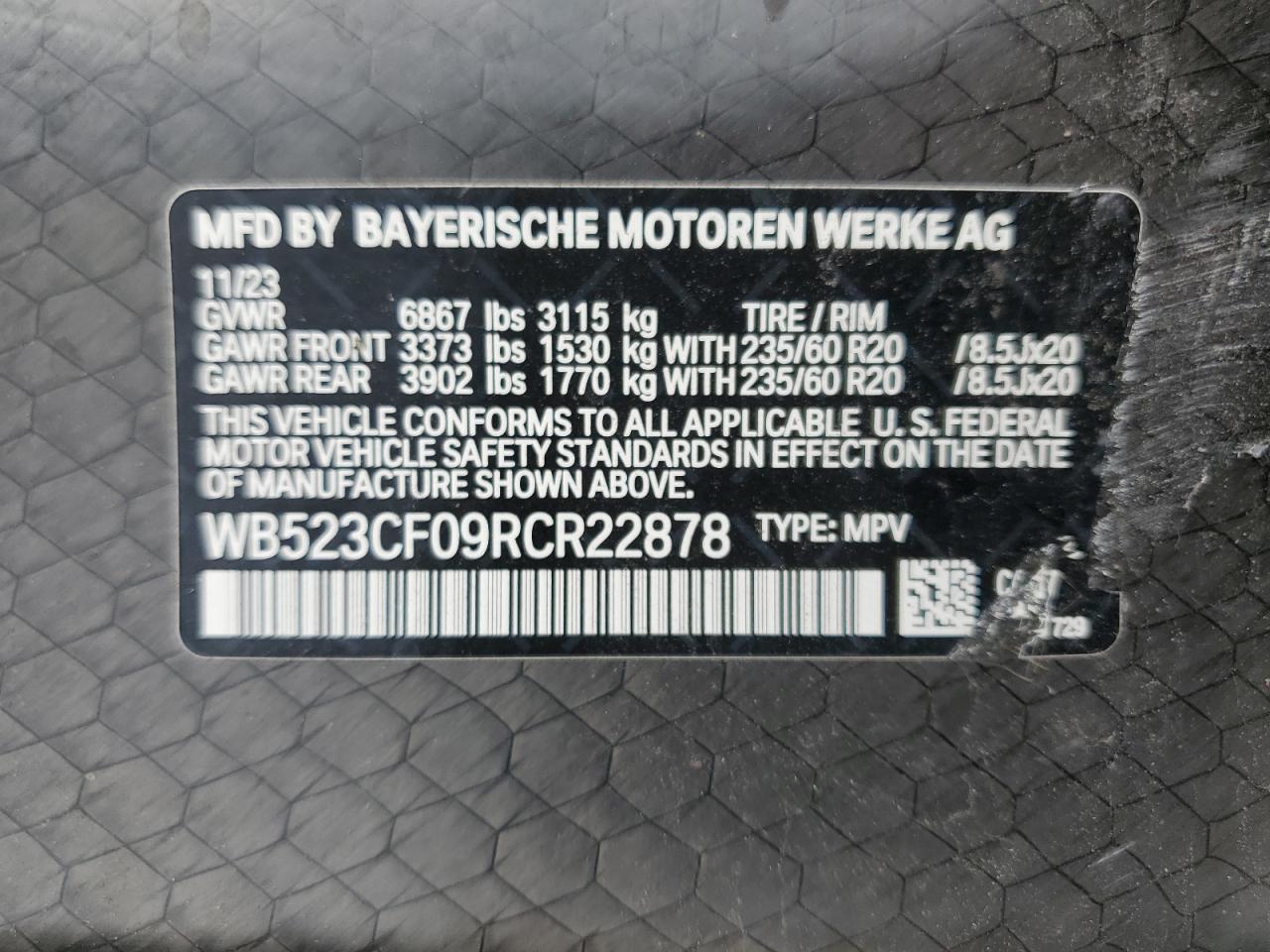 2024 BMW Ix xDrive50 VIN: WB523CF09RCR22878 Lot: 91056525