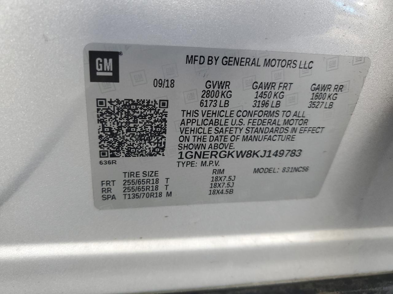 2019 Chevrolet Traverse Lt VIN: 1GNERGKW8KJ149783 Lot: 91833775