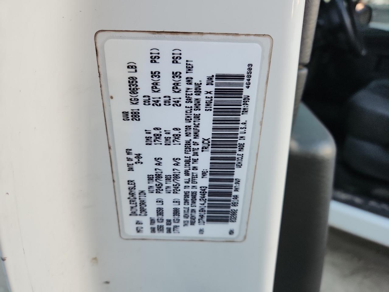 2004 Dodge Ram 1500 St VIN: 1D7HA16N14J244643 Lot: 91487835