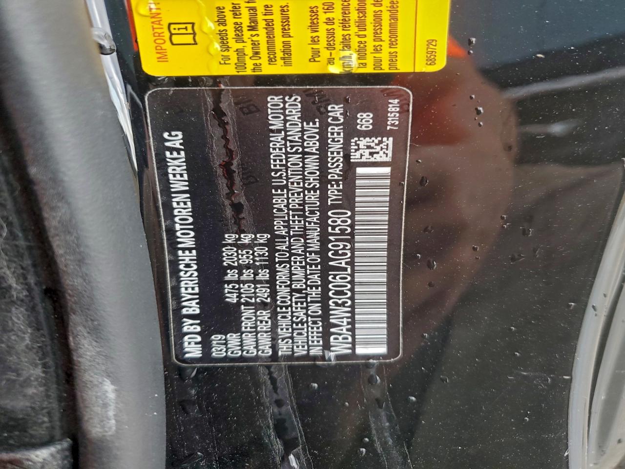 2020 BMW 430I VIN: WBA4W3C06LAG91580 Lot: 93705975