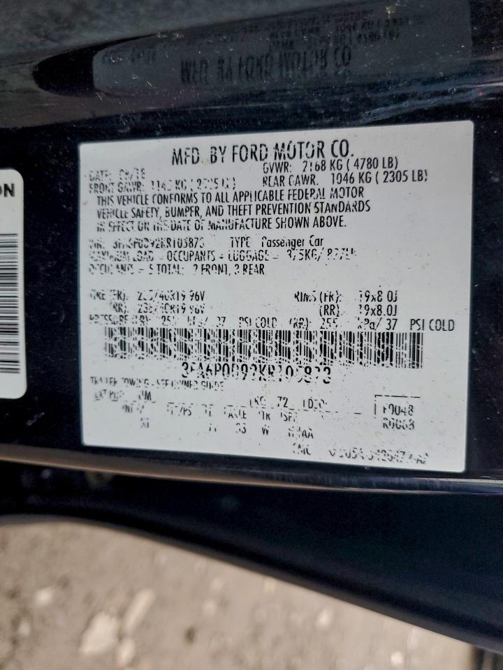 2019 Ford Fusion Titanium VIN: 3FA6P0D92KR105873 Lot: 93255735