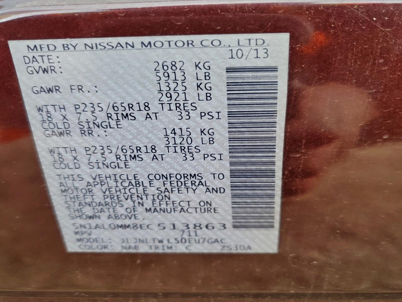 2014 Infiniti Qx60 VIN: 5N1AL0MM8EC513863 Lot: 94390715