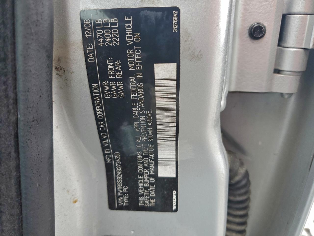 2009 Volvo S60 2.5T VIN: YV1RS592492734350 Lot: 93883945