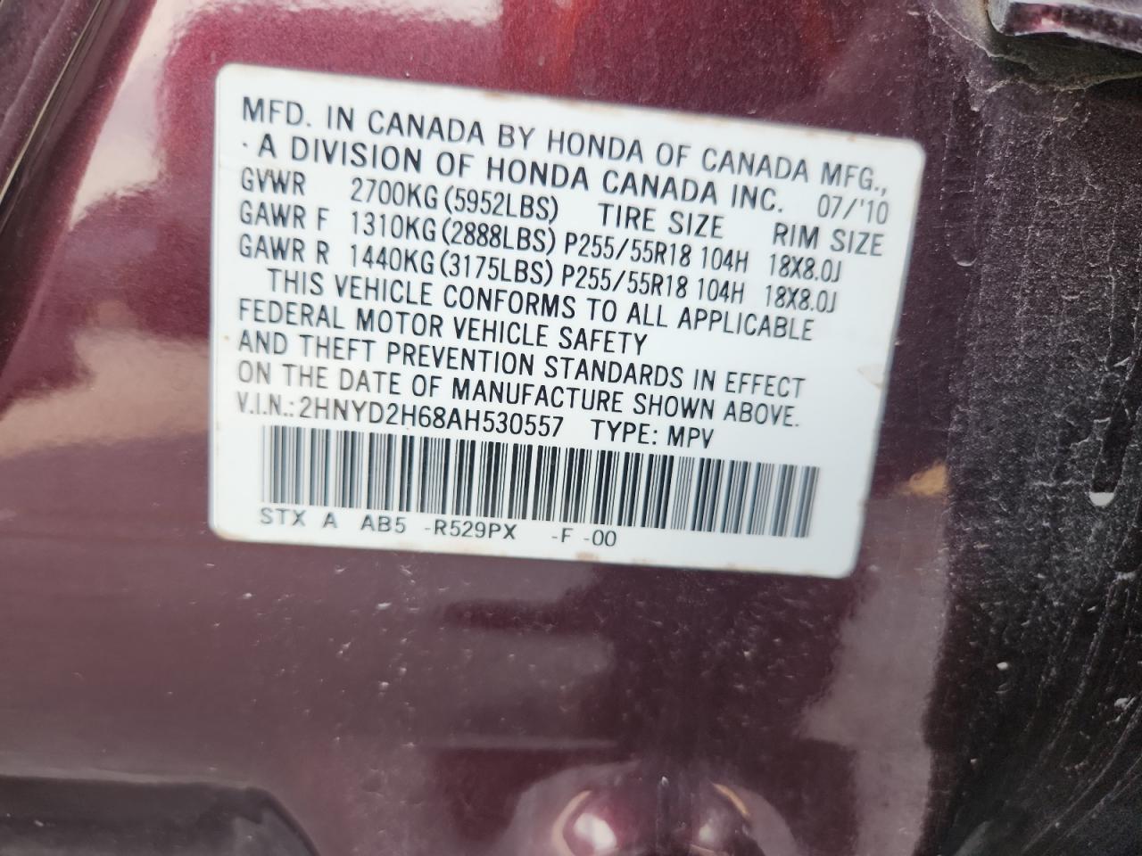 2010 Acura Mdx Technology VIN: 2HNYD2H68AH530557 Lot: 91939075