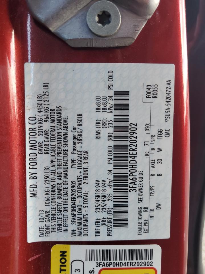 2014 Ford Fusion Se VIN: 3FA6P0HD4ER202902 Lot: 93074125