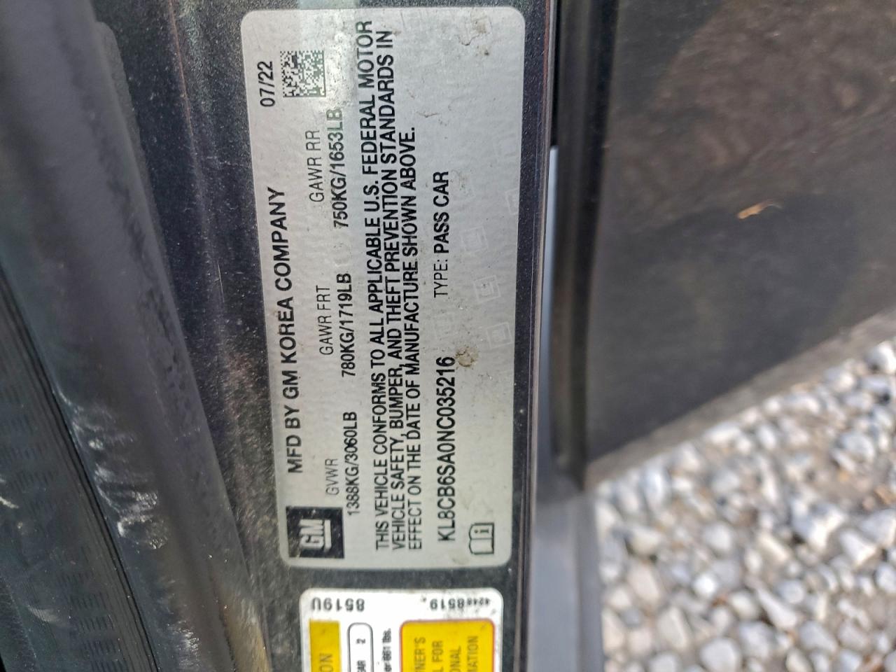 2022 Chevrolet Spark Ls VIN: KL8CB6SA0NC035216 Lot: 94331075