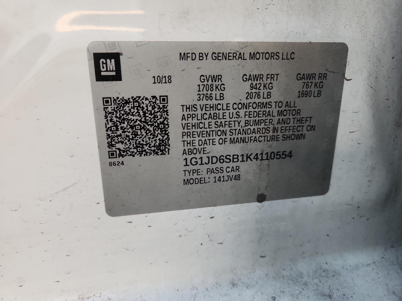 2019 Chevrolet Sonic Lt VIN: 1G1JD6SB1K4110554 Lot: 91462595