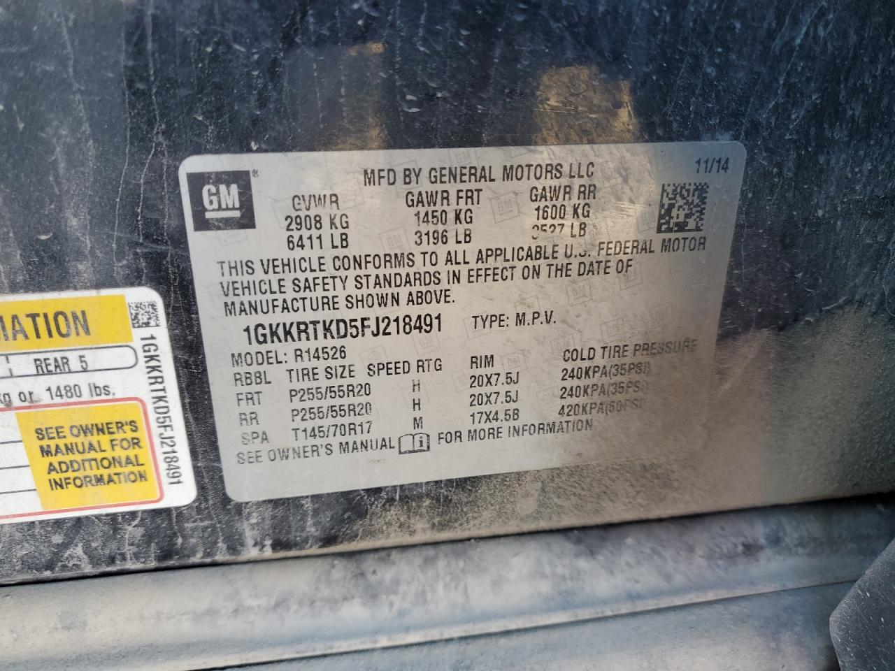 2015 GMC Acadia Denali VIN: 1GKKRTKD5FJ218491 Lot: 90753675