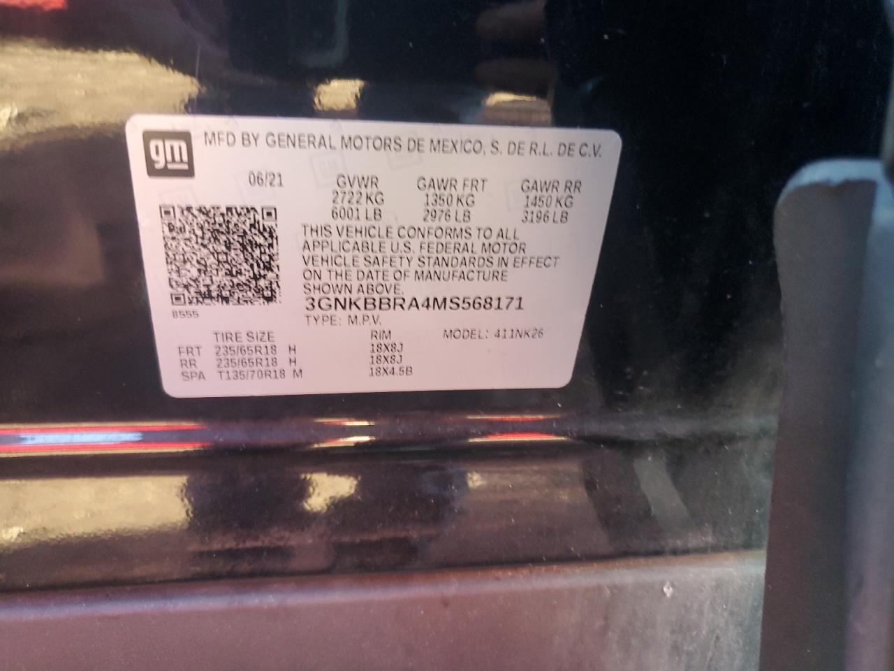 2021 Chevrolet Blazer 1Lt VIN: 3GNKBBRA4MS568171 Lot: 90894495