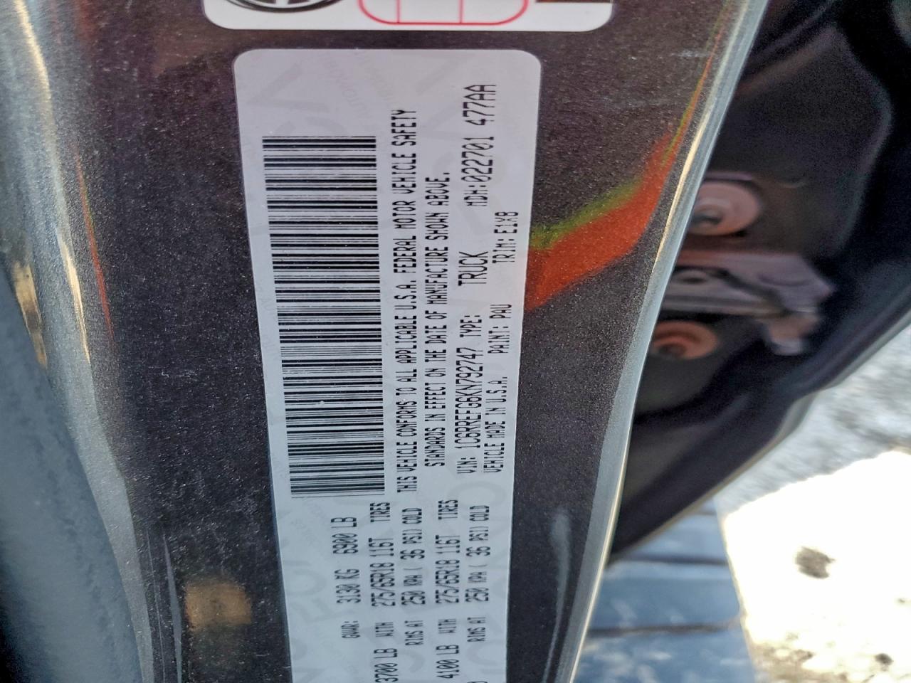 2019 Ram 1500 Big Horn/Lone Star VIN: 1C6RREFG6KN792747 Lot: 94294065