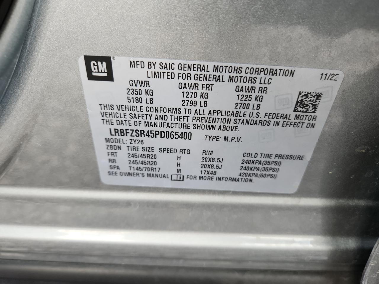 2023 Buick Envision Avenir VIN: LRBFZSR45PD065400 Lot: 91415545