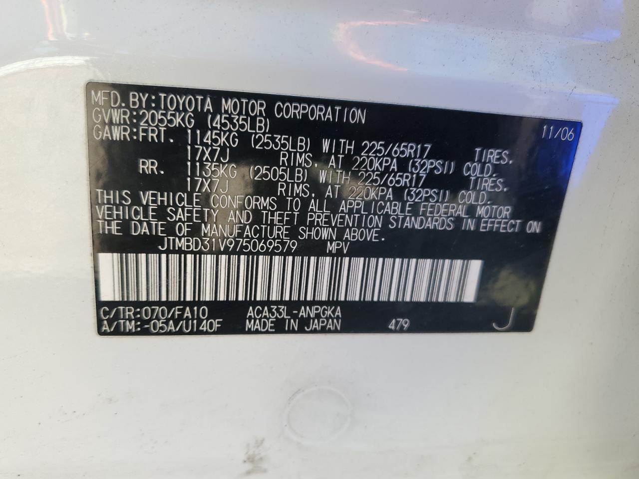 2007 Toyota Rav4 Limited VIN: JTMBD31V975069579 Lot: 91348115