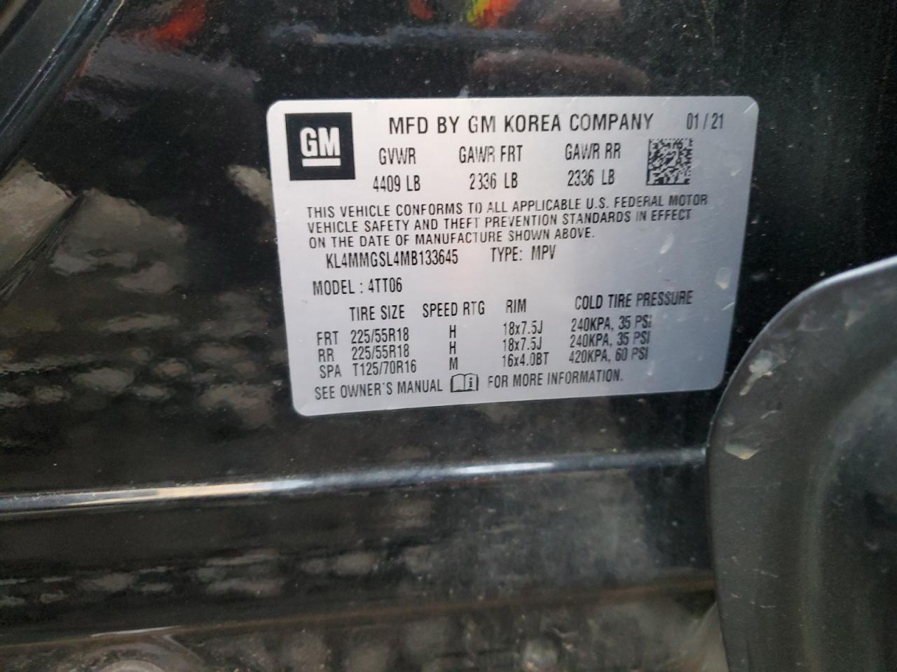 2021 Buick Encore Gx Essence VIN: KL4MMGSL4MB133645 Lot: 92450705