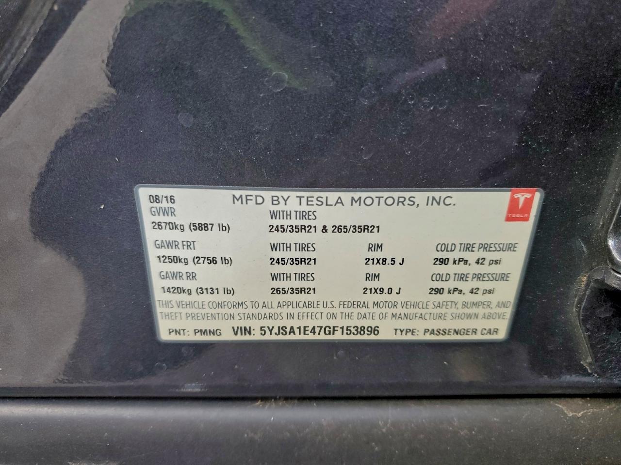 2016 Tesla Model S VIN: 5YJSA1E47GF153896 Lot: 93286075