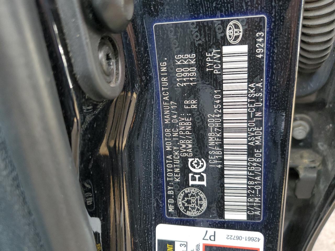 2017 Toyota Camry Le VIN: 4T1BF1FK7HU425401 Lot: 91798315