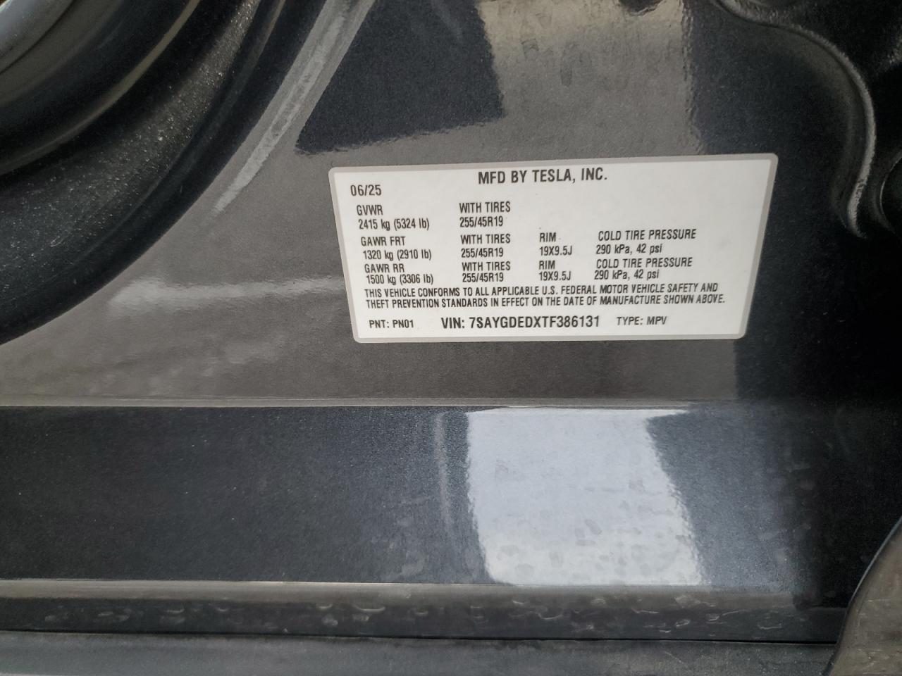 2026 Tesla Model Y VIN: 7SAYGDEDXTF386131 Lot: 91669575