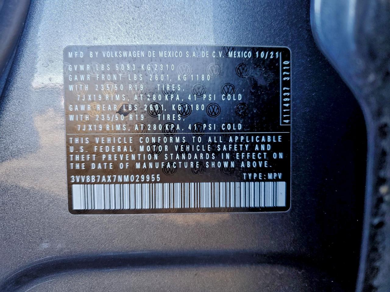 2022 Volkswagen Tiguan Se R-Line Black VIN: 3VV8B7AX7NM029955 Lot: 93784135
