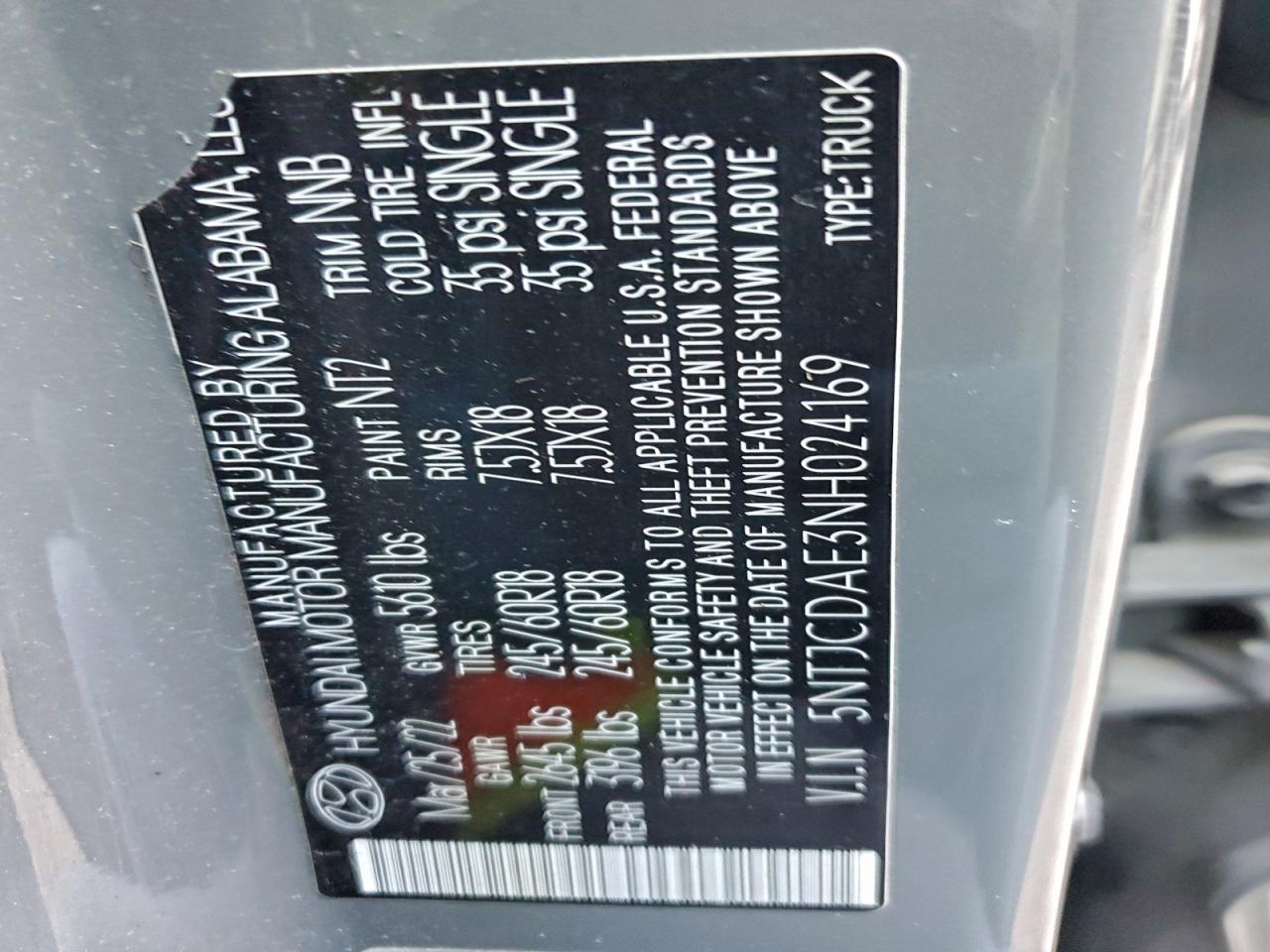 2022 Hyundai Santa Cruz Sel VIN: 5NTJCDAE3NH024169 Lot: 94142565