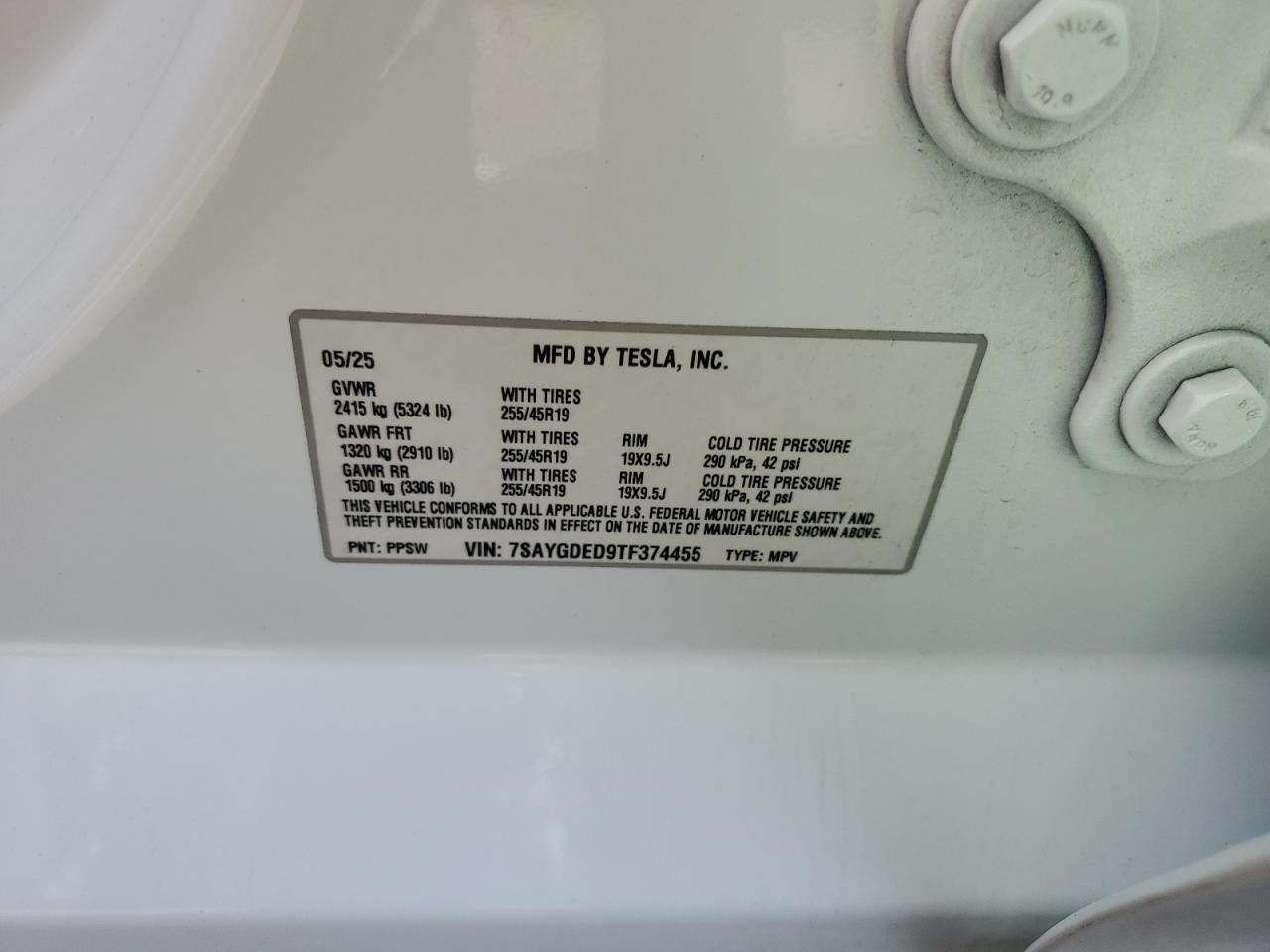 2026 Tesla Model Y VIN: 7SAYGDED9TF374455 Lot: 93256885