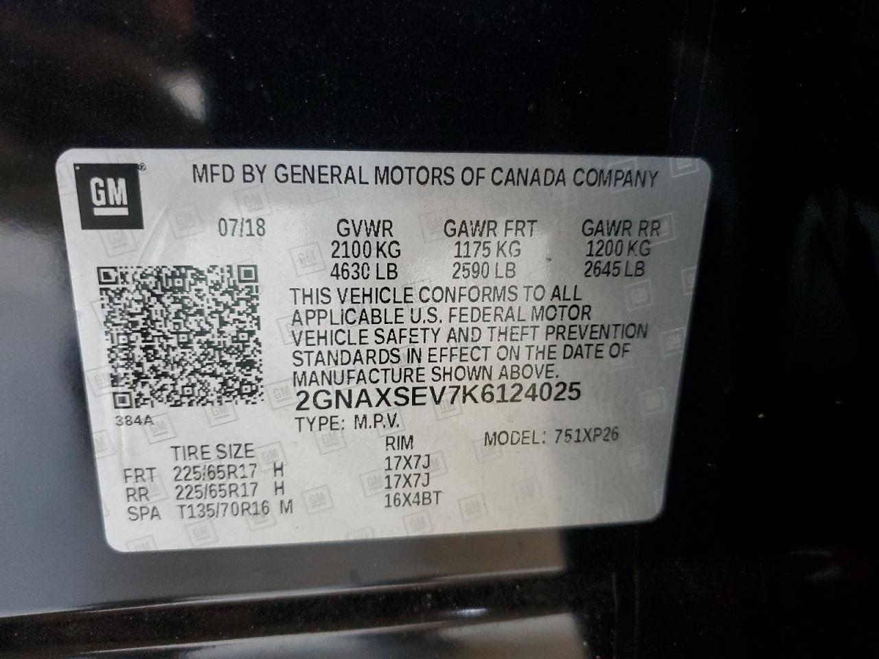 2019 Chevrolet Equinox Ls VIN: 2GNAXSEV7K6124025 Lot: 92443305