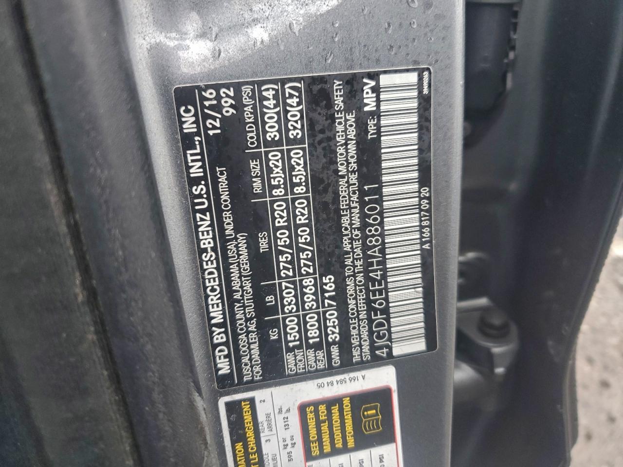 2017 Mercedes-Benz Gls 450 4Matic VIN: 4JGDF6EE4HA886011 Lot: 94469615